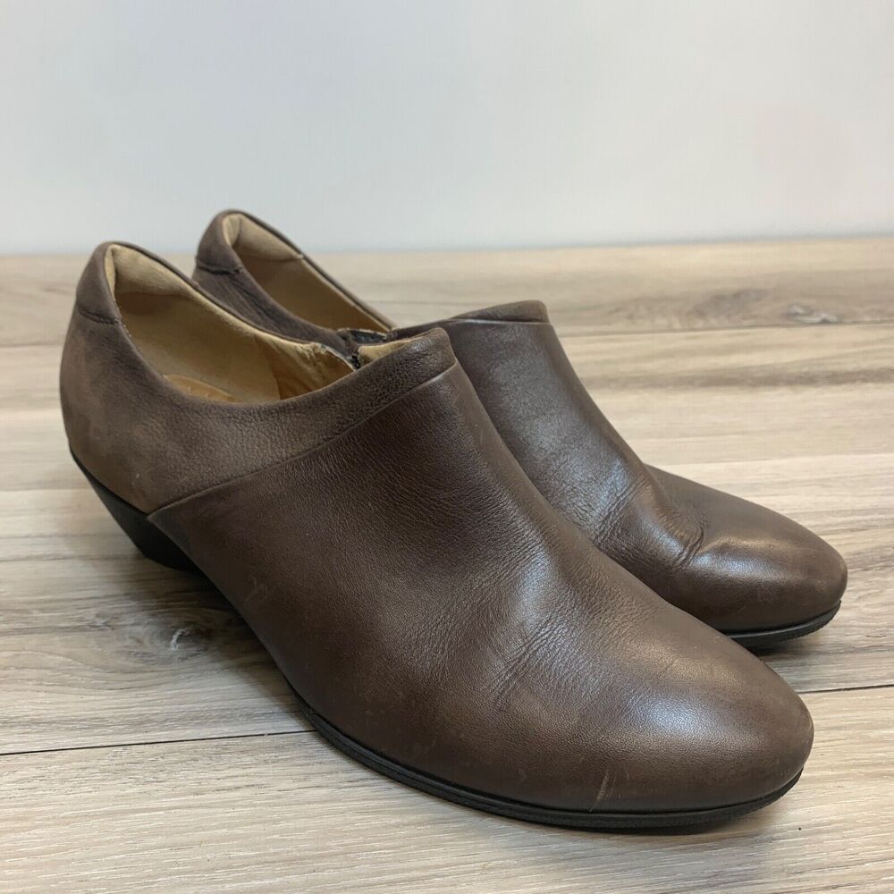 ECCO Shape 45 Sculptured Brown Bootie Ankle Side Zip Leather Boots EU 40 US 9.5